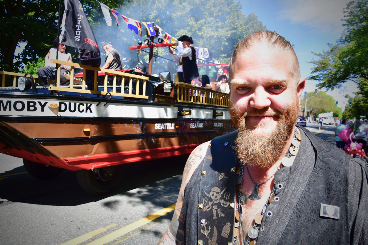 Daniel Sullivan of the Seafair Pirates and the Moby Duck. Photo by Patrick Robinson