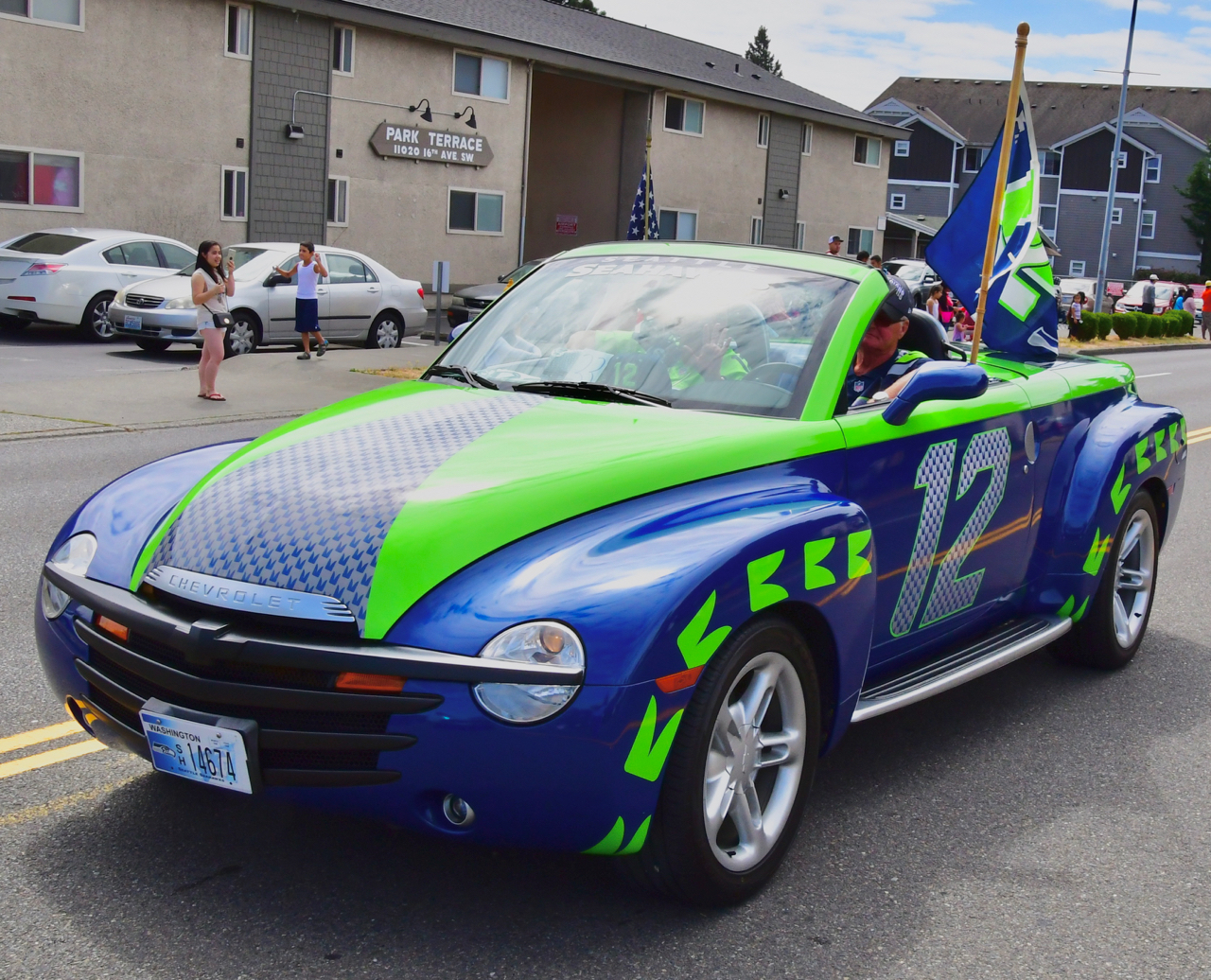 Local hero, Doree Fazio-Young (she's the cook at Denny International Middle School) was there in here Seahawk truck. Photo by Patrick Robinson