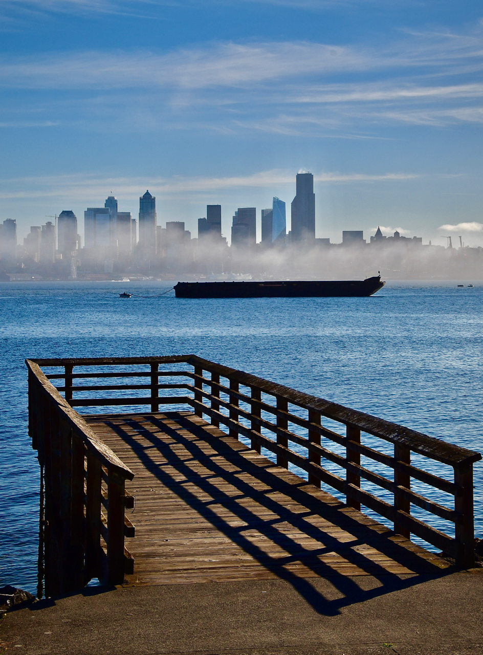 A fog bank obscured the Seattle skyline but didn't rise to become a problem for eclipse viewers. Photo by Patrick Robinson