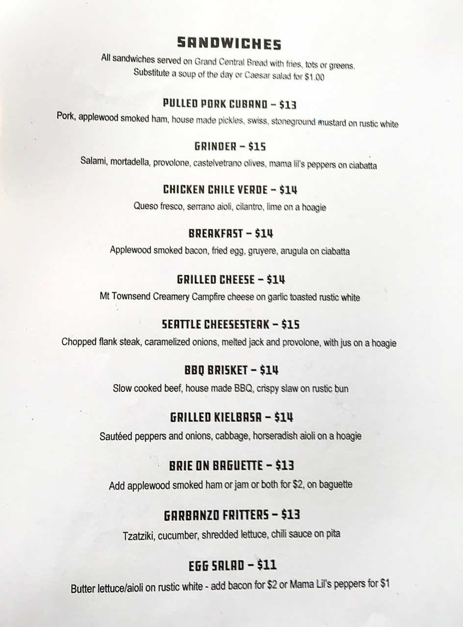 sandwich menu