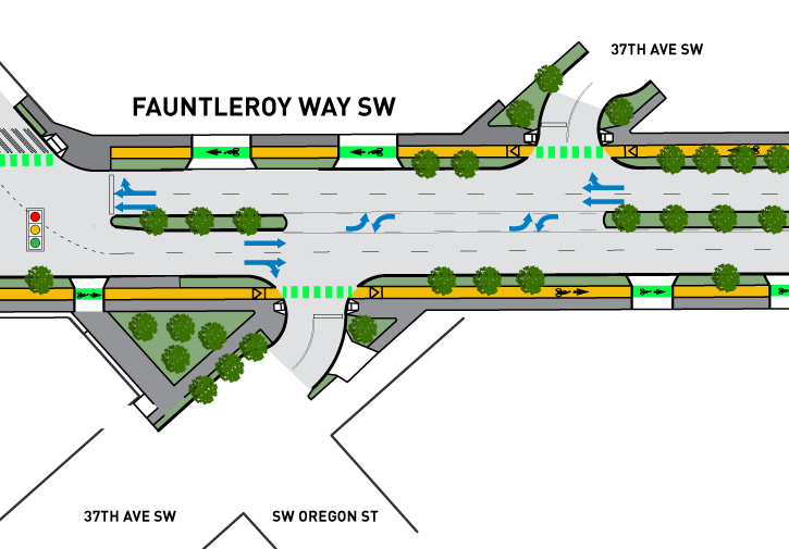 Left turn lane map for Fauntleroy Way