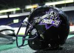 After the game Andre's helmet sits on the goal line.