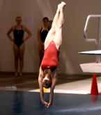 Kennedy Catholic's Charlotte Dittmar is about to enter the water on the 1 meter back dive.