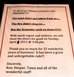 The closing notice on the door. Photo by Kimberly Robinson