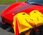 Twin baby stroller passes Ferrari