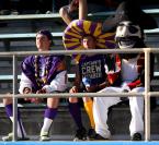 Highline's pirate mascot, along with two of his buddies watch the game from, "The Front Row"!