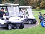 Seamount league golfers sitting in golf cars prior to teeing off from the first tee of the Seamount League Golf Tournament on the Auburn Golf Course Saturday.