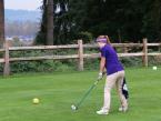 Pirates Jacqueline Kemp lining up a shot off the tee on the Auburn Golf Course of the Seamount League Golf Tournament.