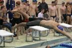 Highline/Tyee/Evergreen swimmer, Lucien Gauvin, diving off the blocks, for his leg of  the 200 free relay. The team took third place, overall, at this West Central District meet at the Hazen Pool in the Renton Highlands on Saturday.