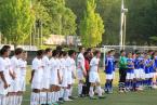 Players were introduced before the game, as, here is a Lancers' captain,  Nathan Tolton, going forward to the crowd's and Shorewood players'  clapping.