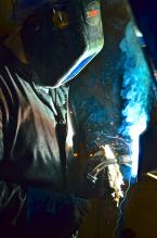 Brian Sanchez does a demonstration weld. Photo by Patrick Robinson
