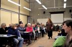 Polly Trout, with local nonprofit Patacara Community Services, has worked with Camp Second Chance since June. She was one of a line-up of speakers during a community forum held on Wednesday night, Feb. 1 at the Joint Training Facility, 9401 Myers Way S. Photo by Lindsay Peyton