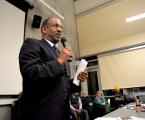 During a community forum on Wednesday, Feb. 1, Robert Stowers, division director of parks and environment for the city, discussed the long-term plan for the Camp Second Chance site, which will be turned into a park when the encampment closes. Photo by Lindsay Peyton