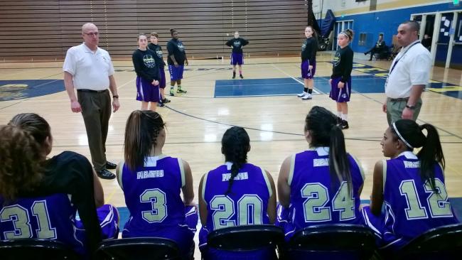 Highline reserves and coaching staff prepare for introductions of starters (l-r) Tiara Tuoua, Ceaoshae Taylor, Olivia Beckham, Thalia Perez and Natalie Maharaj.